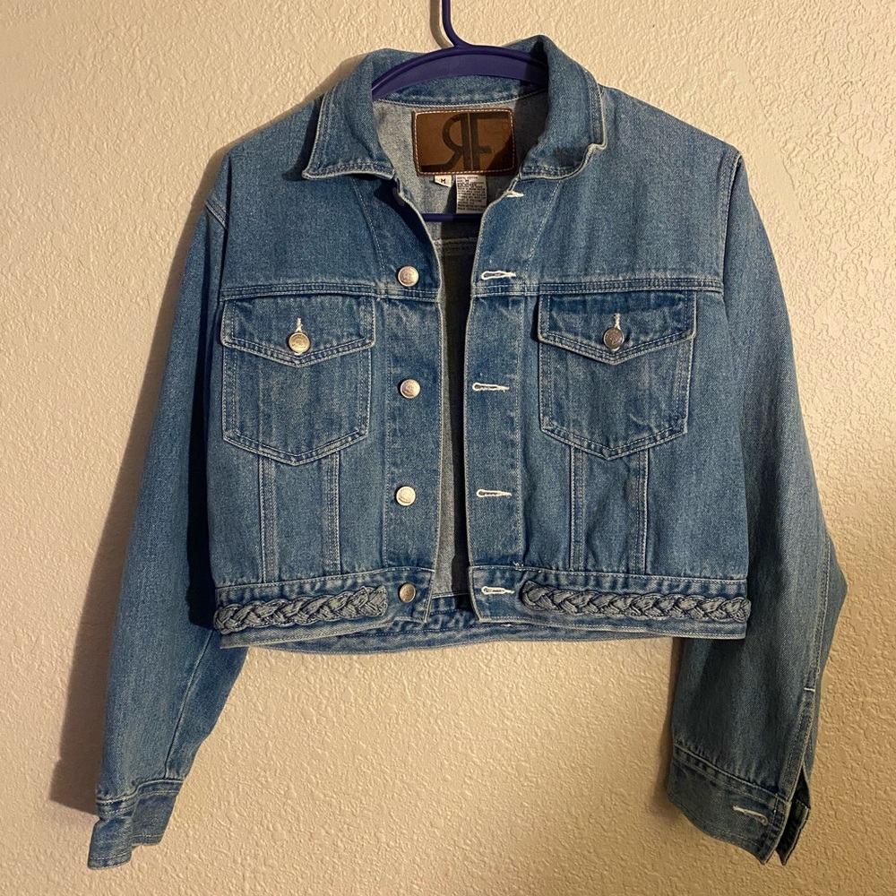 Rafaella Blue Cropped Jean Jacket with Classic Design and Contrast Stitching
